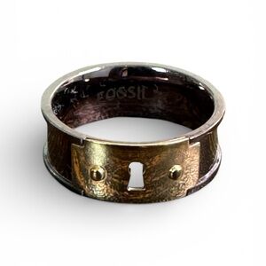 Fossil Keyhole Band Ring Gold and Brown Stainless Steel size 7